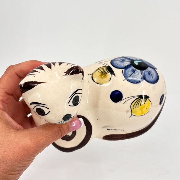 Tonala Cat Mexico Hand Painted Resting Cat Ceramic Figure - Picture 7 of 11